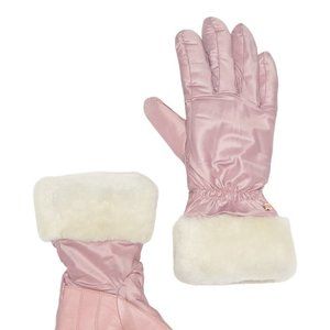 NWT UGG WOMEN'S NYLON SHEARLING CUFF GLOVES PINK S/M L/XL